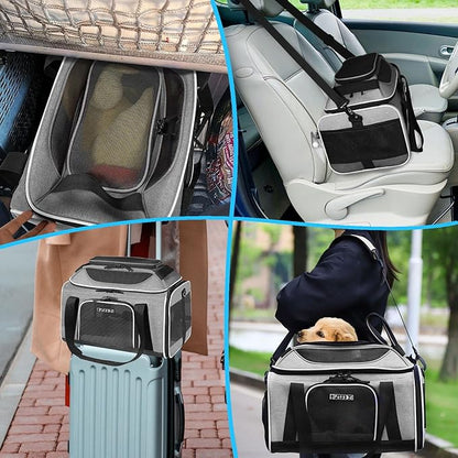 Petskd Top-Expandable Pet Carrier 18x11x11 Inches Delta American United Airline Approved, Soft-Sided Carrier for Small Cats and Dogs with Locking Safety Zippers and Anti-Scratch Mesh(Grey)