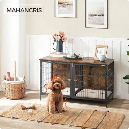 Dog Crate Furniture for 2 Dogs, 43.3" Dog Kennel with Removable Divider, Heavy Sturdy Dog Furniture Style Double Cage for Small Medium Dog, Indoor Pet House End Table, Rustic Brown DCHR1201