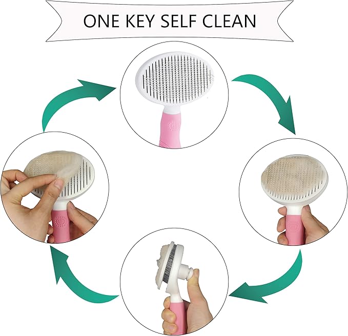 KIRTI Self Cleaning Slicker Brush for Dogs and Cats, Pet Grooming Hair Brush with Pin, Removes Shedding Tangled Hair and Massage Pink
