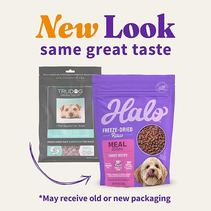 Halo Meal Bites Freeze Dried Raw Dog Food, Turkey Recipe, Real Meat Dog Food Bag, Adult Recipe, 14-OZ Bag