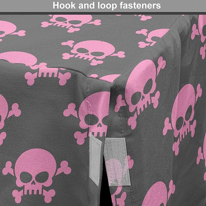 Lunarable Skull Dog Crate Cover, Vivid Pirate on Pale Background Head of a Skeleton and Bones Halloween Themed, Easy to Use Pet Kennel Cover for Cats & Medium Dogs, 24 Inch, Pink Taupe