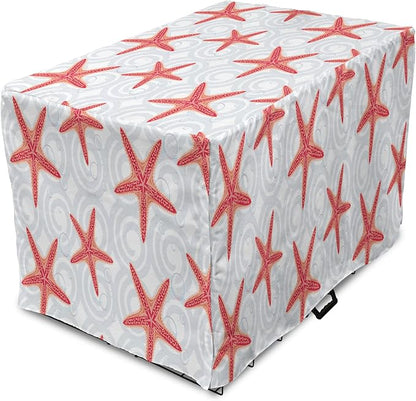 Lunarable Starfish Dog Crate Cover, Tropical Ocean with Sea Bubbles on Wavy Spiral Backdrop, Easy to Use Pet Kennel Cover for Small Dogs Puppies Kittens, 18 Inch, Dark Coral Salmon