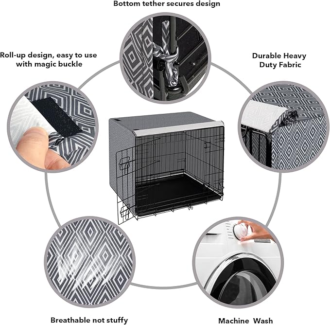 Dog Crate Cover for Wire Cages 30 Inch Indoor Breathable Polyester Pet Kennel Cover Machine Wash & Dry Double Door (Cover Only)
