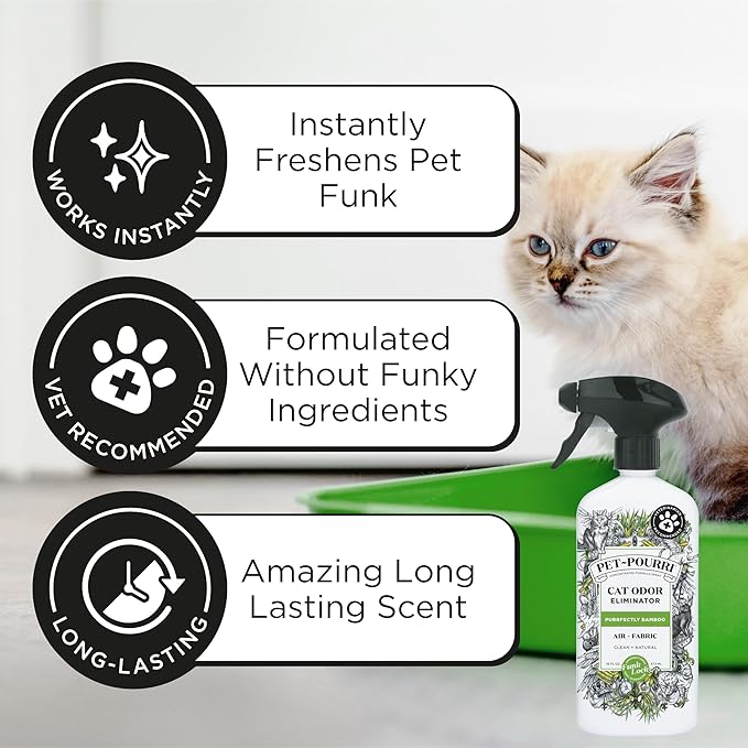 Pet-Pourri Pet Odor Air + Fabric Odor Eliminator Spray, Purrfectly Bamboo, 16 Fl Oz