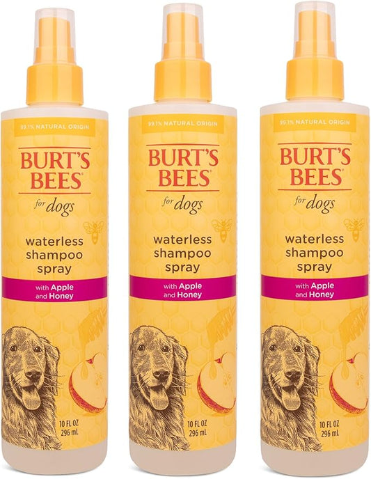 Burt's Bees for Pets Waterless Shampoo Spray for Dogs with Apple and Honey, 3pk, 99.1% Natural Origin Formulas, Waterless Dog Shampoo - Gentle Dry Shampoo for Dogs, Best Dog Shampoo, 3pk, 10 oz