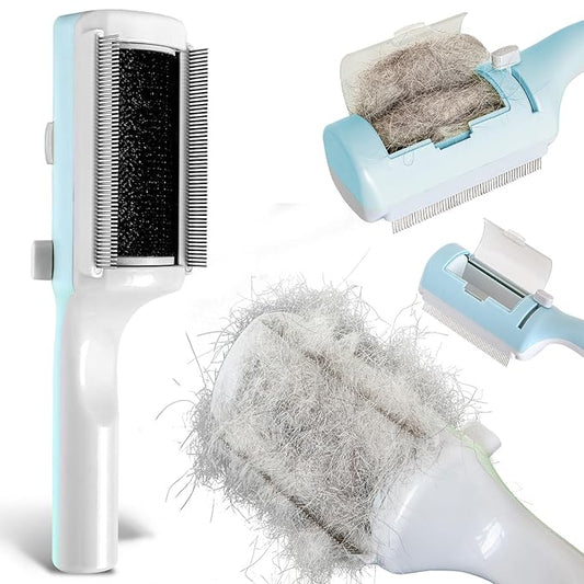 Pet Dry Cleaning Brush for Short or Long Haired Cats/Dogs, Dog Fur Remover, Sticky Brush for Shedding and Grooming, Cat Brushes for Indoor Cats,Rabbit Comb (blue)
