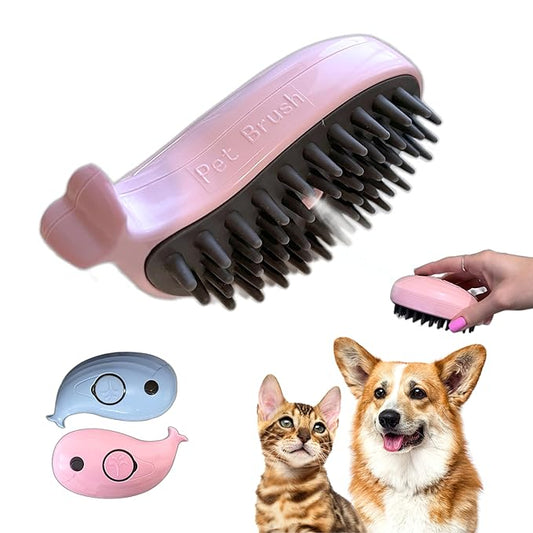 Self-Cleaning Deshedding Brush with Steam for Pet Grooming - Silicone Whale Design for Cats and Dogs (Light Pink)