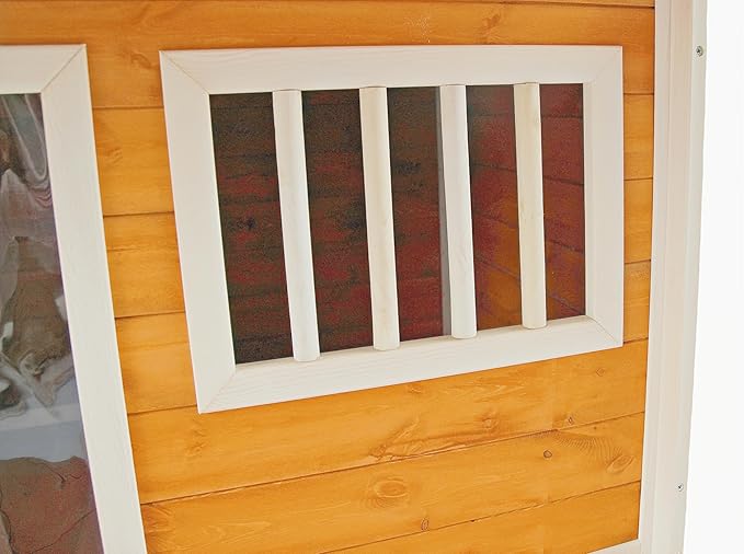 Indoor-Outdoor Wooden Dog House, Porch, Asphalt Roof, Plastic Door Curtain, Ventilation Windows, Brown, Weatherproof, Small to Medium Dog, Puppy Kennel