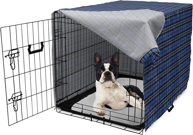 Lunarable Plaid Dog Crate Cover, Classical Old Fashioned Abstract Pattern Design Scottish Country Style, Easy to Use Pet Kennel Cover for Small Dogs Puppies Kittens, 22 Inch, Violet Blue Black White