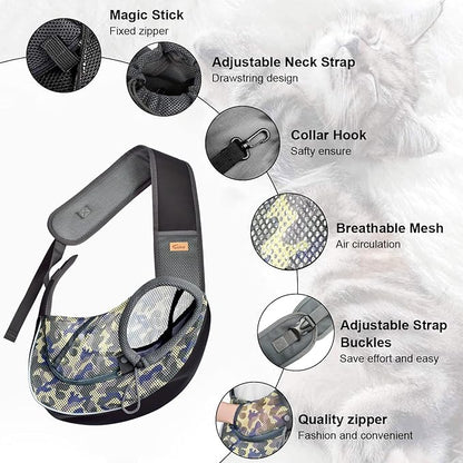 Cuby Pet Dog Sling Carrier for Small Dogs Cats Breathable Mesh Travel Safe Sling Bag Carrier for Dogs Cats Puppy (L, Camouflage)