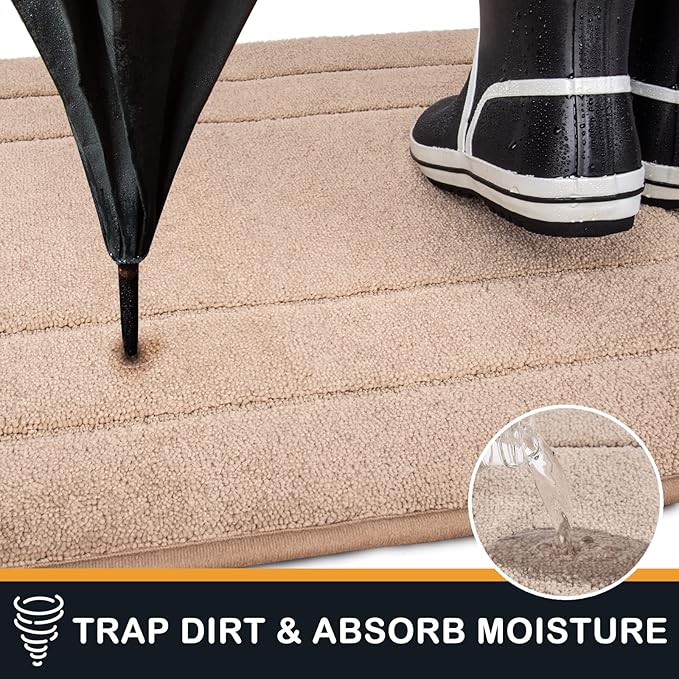 PURRUGS Dirt Trapper Door Mat 24" x 36", Non-Slip/Skid Machine Washable Entryway Rug, Dog Door Mat, Super Absorbent Welcome Mat for Muddy Wet Shoes and Paws, Beige