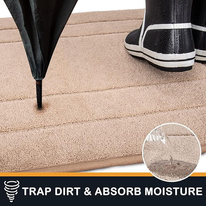 PURRUGS Dirt Trapper Door Mat 24" x 36", Non-Slip/Skid Machine Washable Entryway Rug, Dog Door Mat, Super Absorbent Welcome Mat for Muddy Wet Shoes and Paws, Beige