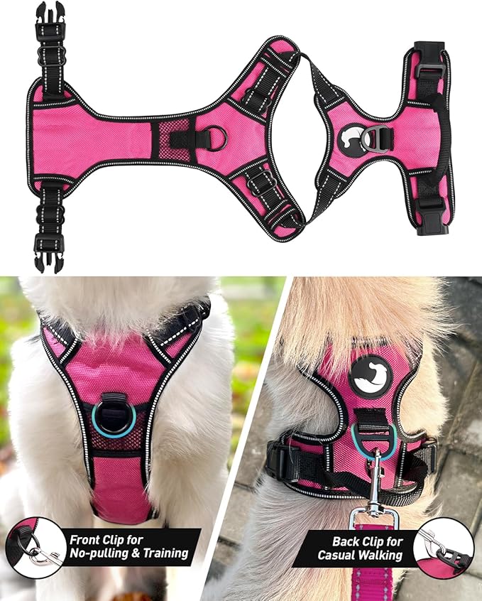 Joytale No Pull Dog Harness Medium Sized Dog, Reflective Pet Vest with Front Clip, Adjustable Soft Padded Harnesses with Easy Control Handle for Training and Walking, Hot Pink, M