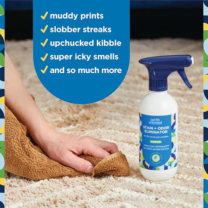 Pet Life Unlimited Foaming Stain + Odor Eliminator Spray Cleaner - Plant-Based Stain Removal - Two-Way Spray Applicator - Natural Juniper Leaf Scent - Made in the USA - 16 Ounce (Pack of 3)