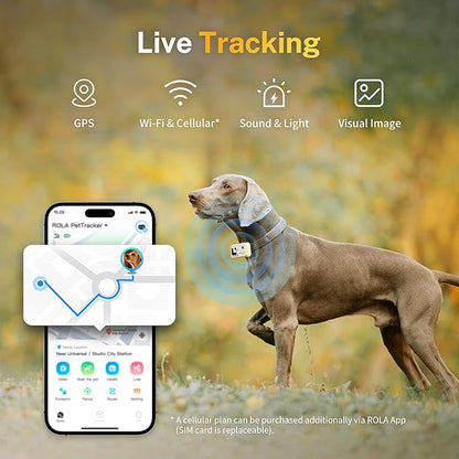 ROLA PetTracker GPS Tracking for Dogs: Live GPS Location, Cellular & WiFi, Replacable SIM Card, Geofencing, Built-in Light and Sound, Camera for Image Positioning (Dark Blue)
