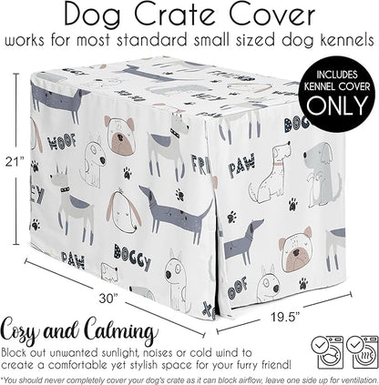 Sweet Jojo Designs 30in. Small/Medium Dog Crate Cover (Cartoon Puppy Print) Pet Cage, Kennel Covers (Neutral, Modern, Bulldog, Wiener Doggy, Paws, Whimsical, Playful, Woof, Dachshund, Blue, Taupe)