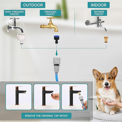 Dog Bath Hose Sprayer and Scrubber Attachment - Indoor/Outdoor Pet Bathing, Grooming and Washing - Pet Shower Brush with Garden Nozzle