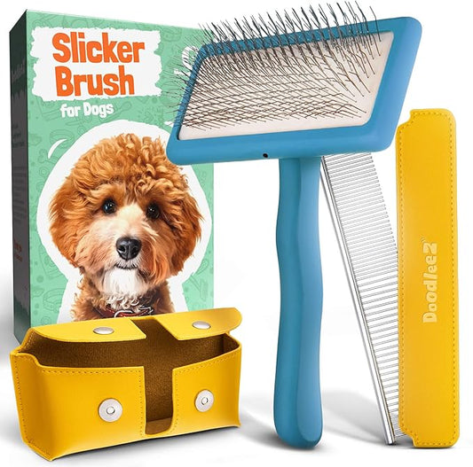 Slicker Brush for Dogs - Doodle Brush - Goldendoodles Labradoodles Bernedoodles - Goldendoodle Must Haves - Poodle Comb and Cases Included - Medium - Teal
