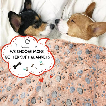 Dog Blankets for Dogs, 3 Pack Large Blanket Medium Dog Cat Soft Fuzzy Blankets Washable,Comfort Flannel,Fuzzy Soft Blankets for Dogs,Pet Blanket,Reversible Cow Print,41 x 31 inch，Blue