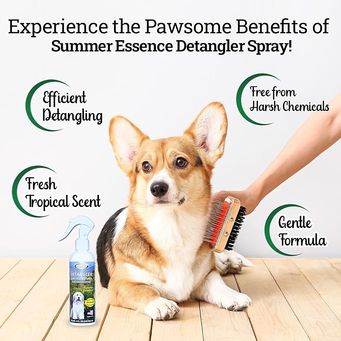 Detangler Spray - Summer Essence Scent - Deodorizing Spray for Dogs and Horses, Leave-In Conditioner, Gently Releases Tangles, Softens Coats, Freshens Scent | Made in the USA | 8 oz