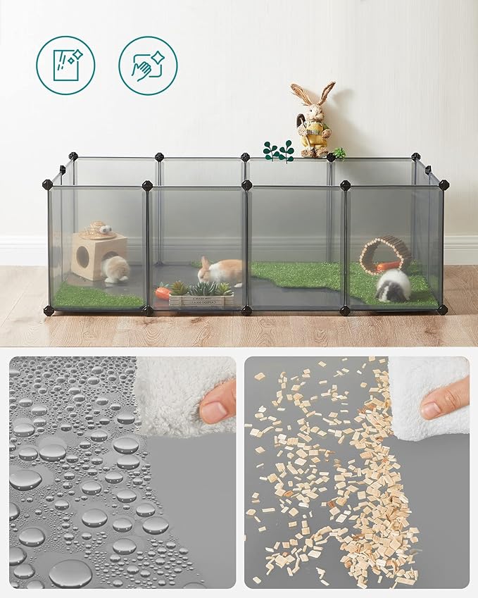 SONGMICS 20 Panels Pet Playpen with Floor, Small Animal Playpen, Pet Fence Indoor, DIY Plastic Enclosure for Guinea Pigs, Bunny, Hamsters, Hedgehogs, 56.3 x 28.7 x 18.1 Inches, Gray ULPC002G01