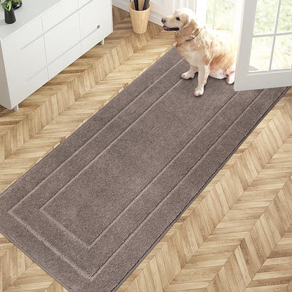 PURRUGS Dirt Trapper Door Mat 32" x 70", Non-Slip/Skid Machine Washable Entryway Rug, Dog Door Mat, Super Absorbent Welcome Mat for Muddy Wet Shoes and Paws, Grayish Brown