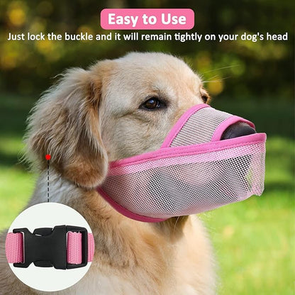 Crazy Felix Nylon Dog Muzzle for Small Medium Large Dogs, Air Mesh Breathable and Drinkable Pet Muzzle for Anti-Biting Anti-Barking Licking (XS, Pink)