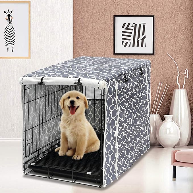 Pethiy Dog Crate Cover Durable Polyester Pet Kennel Cover Universal Fit for Wire Dog Crate - Fits Most 24 inch Dog Crates - Cover only-Gray-24