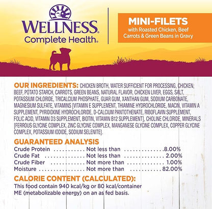 Wellness Petite Entrees Mini Fillets Natural Wet Small Breed Dog Food, Roasted Chicken, Beef, Carrots & Green Beans, 3-Ounce Cup (Pack of 24)