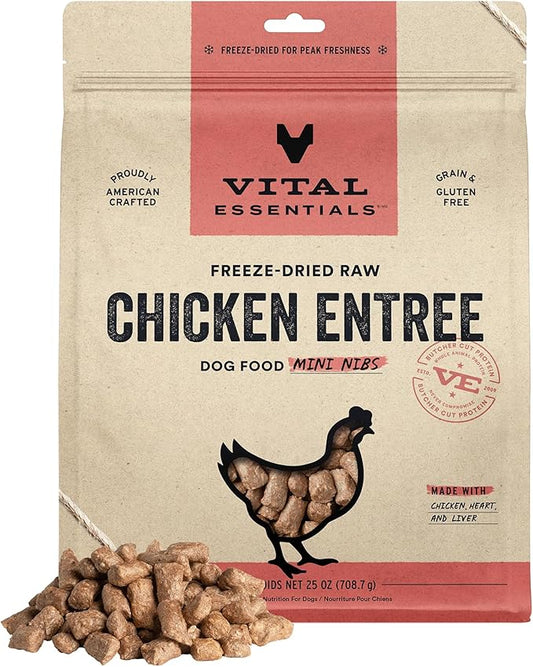 Vital Essentials Freeze Dried Raw Dog Food, Chicken Mini Nibs Entree, 25 oz
