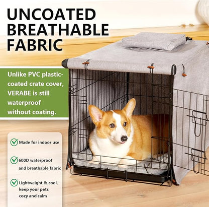 600D Dog Crate Cover, Waterproof Pet Kennel Cover with Storage Bag, Dog Cage Cover Fit for 36 Inch Wire Crate, 36 Inches, Gray (Cover Only)
