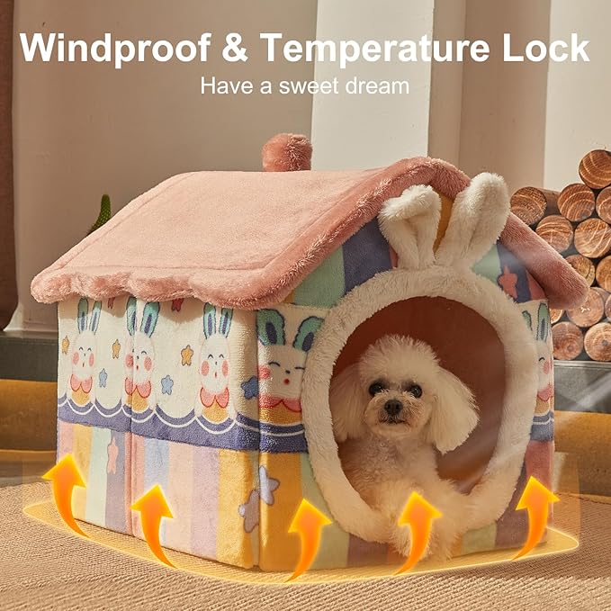 JIUPETY Cute Cat Houses for Indoor Cats, Dog Bed with Cover Cave, M Size Cat Cave Up to 15 Lbs Kittens and Puppy, Igloo Dog House with Non-Slip Bottom, Rainbow
