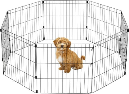 IRIS USA Metal Dog Playpen, 8-Panel 24" Pet Playpen, Puppy Playpen, Indoor/Outdoor Dog Fence, 58 x 58 x 24, Foldable, Customizable, Black