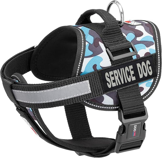 Dogline Unimax Service Dog Harness Vest with Removable Service Dog Patches Adjustable Straps Breathable Neoprene for Medical Identification Training Dogs Girth 36 to 46 in Blue Camo