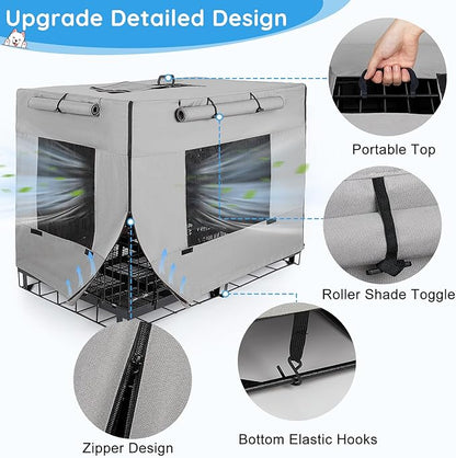 Dog Crate Cover 42 Inch Thickened Dog Kennel Cover Windproof Puppy Cage Cover with Mesh Windows on Both Sides Portable Crate Covers for Dogs Cages Fit for Indoor/Outdoor Use