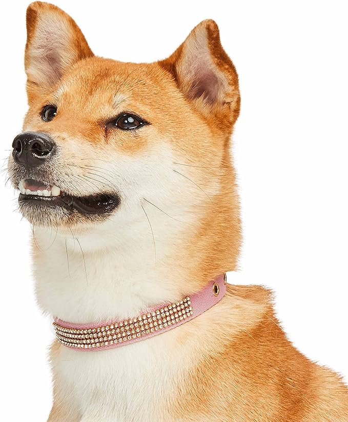 Blueberry Pet Sparkling Rhinestone Adjustable Dog Collar with Metal Buckle, Baby Pink, Neck 9-12.5", for Small Breed