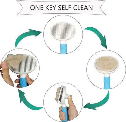 KIRTI Self Cleaning Slicker Brush for Dogs and Cats, Pet Grooming Hair Brush with Pin,Improve Blood Circulation and Massage Blue