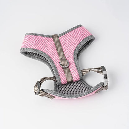 HUGO & HUDSON Dog Harness, No-Pull Anti Choke Tweed Harness Vest, Pink Herringbone, L