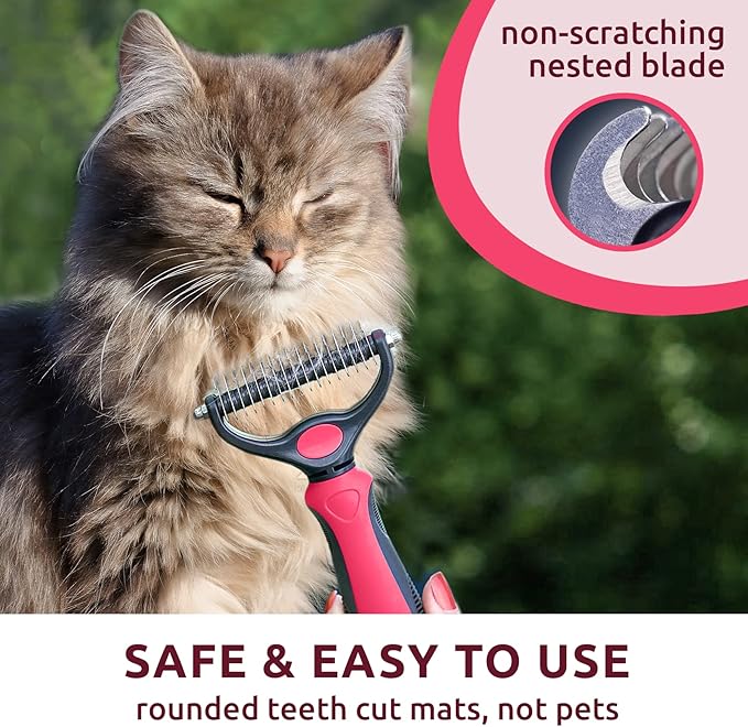 Pat Your Pet Deshedding Brush - Double-Sided Undercoat Rake for Dogs & Cats - Shedding Comb and Dematting Tool for Grooming, Extra Wide (Pink)