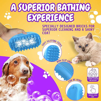 Dog Bath Brush | Dog Scrubber for Bath | Dog Washing Brush | Dog shampoo brush with adjustable handle, Suitable for Pets Deshedding, Washing, Massaging & Grooming | Pack of two.