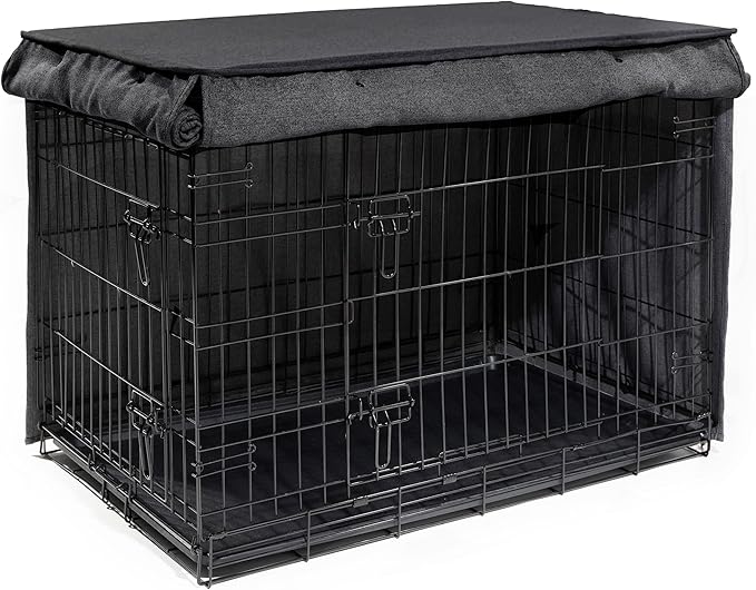Friends Forever Metal Dog Crate Cover 42 inch, Wire Dog Kennel Cover w/Light Blocking Protective Curtain, Dog Cage Cover w/Roller Shades, Machine Washable, Trucker Black