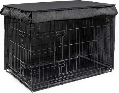 Friends Forever Metal Dog Crate Cover 42 inch, Wire Dog Kennel Cover w/Light Blocking Protective Curtain, Dog Cage Cover w/Roller Shades, Machine Washable, Trucker Black