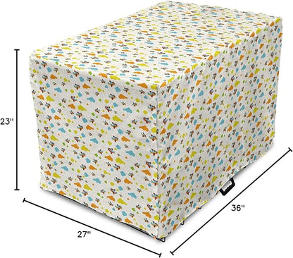 Lunarable Cartoon Dog Crate Cover, Flying Airplanes with a Style Fun Clouds in Colorful Design Artwork Print, Easy to Use Pet Kennel Cover for Medium Large Dogs, 36 Inch, Dark Orange and Blue
