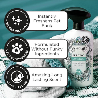 Pet-Pourri Pet Odor Air + Fabric Odor Eliminator Spray, Pawsitively Fresh, 16 Fl Oz