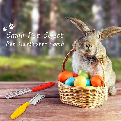 Patelai 2 Pieces Pet Hair Comb Small Pet Grooming Stainless Steel Long and Short Teeth Comb for Small Dog Cat Animals Rabbits Bunny Hamsters Guinea Pigs, Red and Yellow
