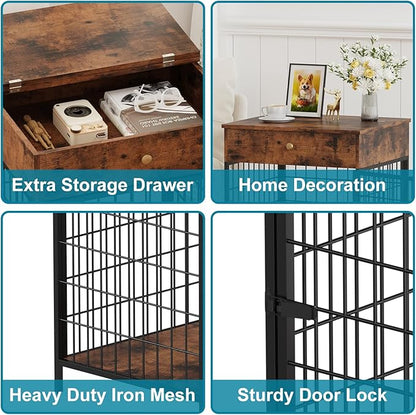Dog Crate Furniture, Wooden Dog Crate End Table,Dog Kennel with Drawer Indoor, Furniture Dog Crate Side Table for Small Dogs