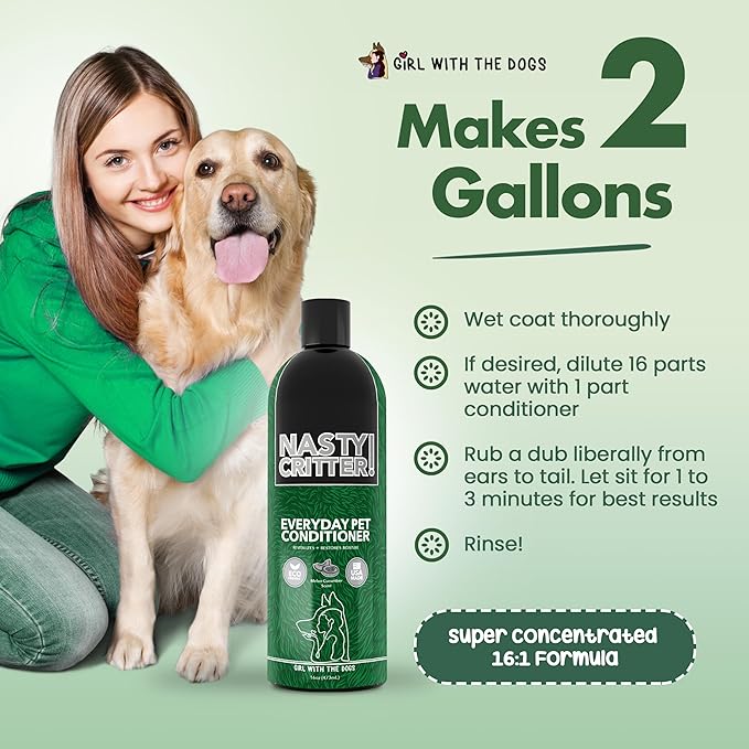 Nasty Critter! by Girl With The Dogs - Everyday Deep Cleaning Dog Conditioner, 16 Oz, Made in USA 8 Wks+