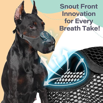 LUCKYPAW Dog Muzzle for Large Medium Small Dogs, Mesh Muzzle for Dog to Prevent Biting Chewing Licking Eating, Soft Dog Muzzle with Front Opening Design for Drinking Panting (Black, S)