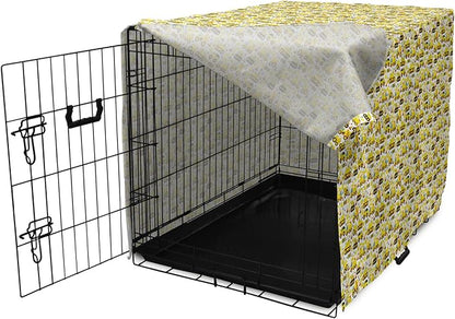 Lunarable Cartoon Dog Crate Cover, Construction Vehicles Style Machines Safety Building Theme, Easy to Use Pet Kennel Cover for Medium Large Dogs, 42 Inch, Yellow White Black