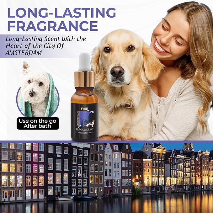 Petex Premium Pet Fragrance Oil | Ultra Premium Natural Pet Care with Dead Sea Minerals | Dog Perfume Fragrance Oil Long Lasting Scent | Natural Pet Cologne - Suitable for Dogs and Cats (Amsterdam)
